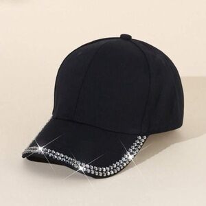 Black Rhinestone-Embellished Cap